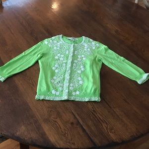 Trina Turk Lime Green & White Cardigan size Small